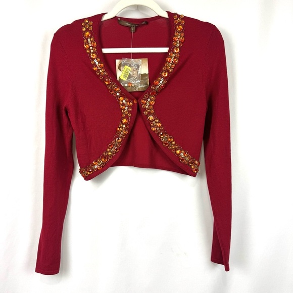Hanna & Gracie Sweaters - Vintage NWT Hanna & Gracie Red Embellished Silk Bolero Sweater Top Women’s Sz SP